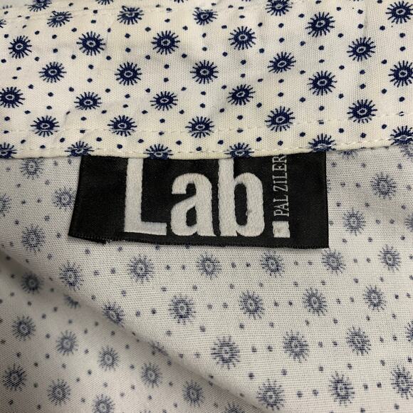 LAB PAL ZILERI Size L White Blue Dots Cotton Long Sleeve Shirt - Picture 5 of 8